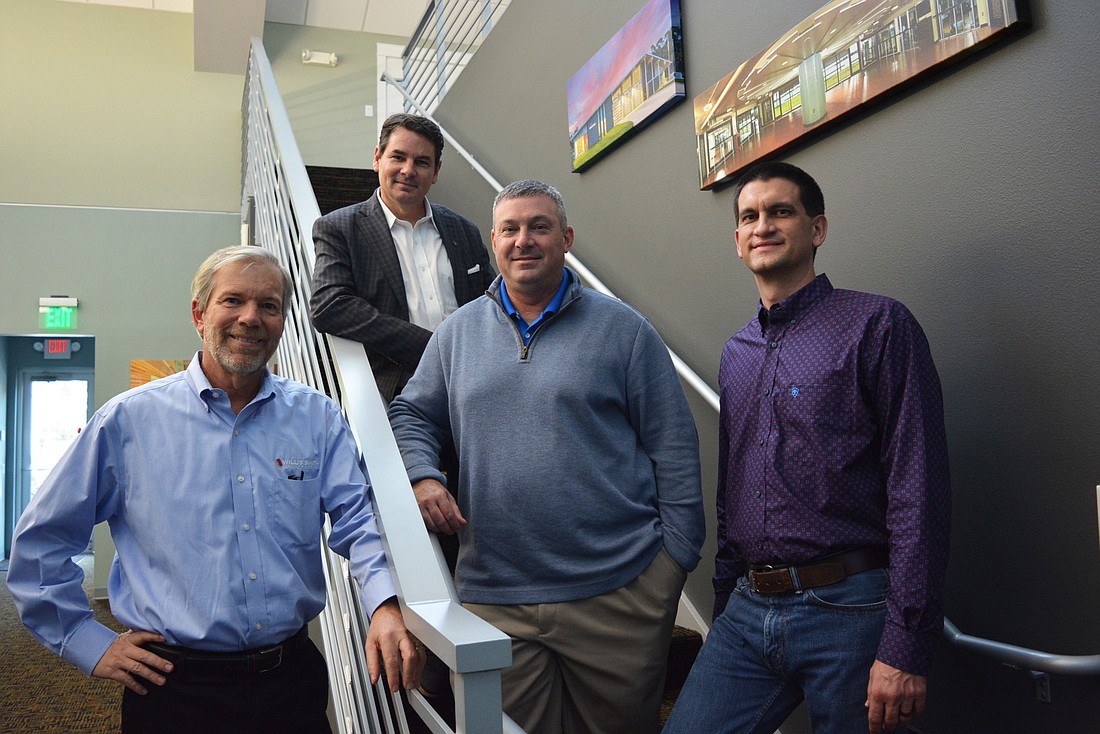Clockwise from left: Willis A. Smith Construction President and CEO David Sessions,  Fawley Bryant Architecture co-owners Stu Henderson and Steve Padgett and Willis Smith Vice President Nathan Carr are just getting started.