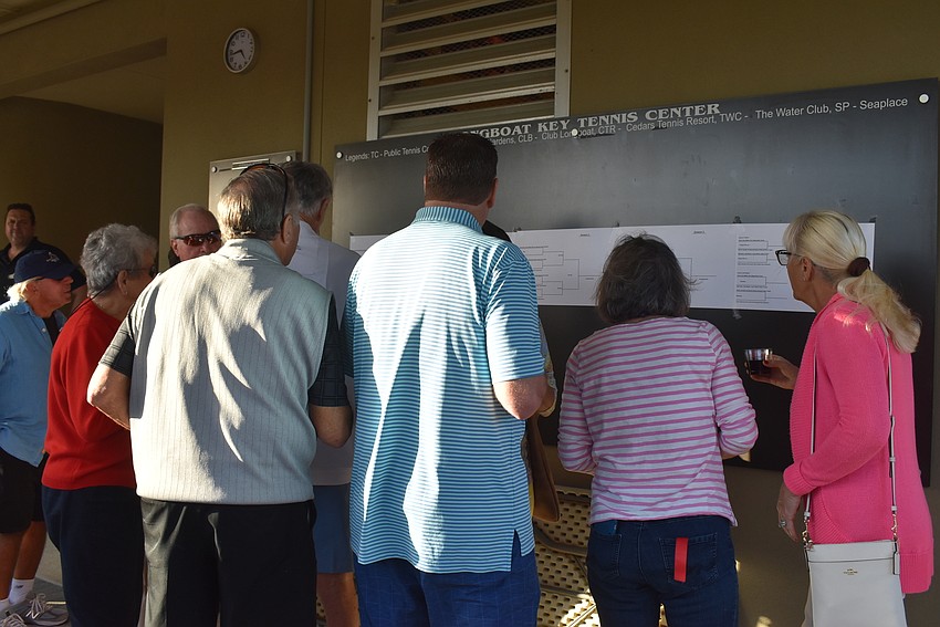 Attendees check on their matchups.