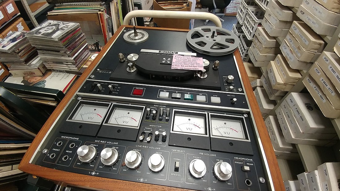 The archive collects antiquated  recording  equipment, like this reel-to-reel tape recorder.