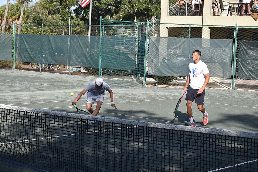 Mark Malinowski and Tomasz Borucki in a doubles match.