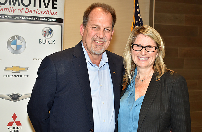 2018 Chairman Mark Meador and 2019 Chairwoman Tonya Atchison at the 2019 Chamber Awards Luncheon.