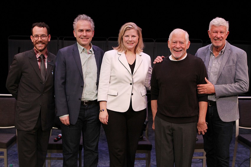 Moderator James Monaghan, playwright George Brant, Directors Laura Kepley and Peter Amster and Artistic Director Michael Donald Edwards