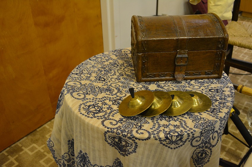 Juan De la Sierra's zills lay on a table Friday night at Temple Beth Israel. De la Sierra said these zills were hand-made in Cairo for a healing ceremony.
