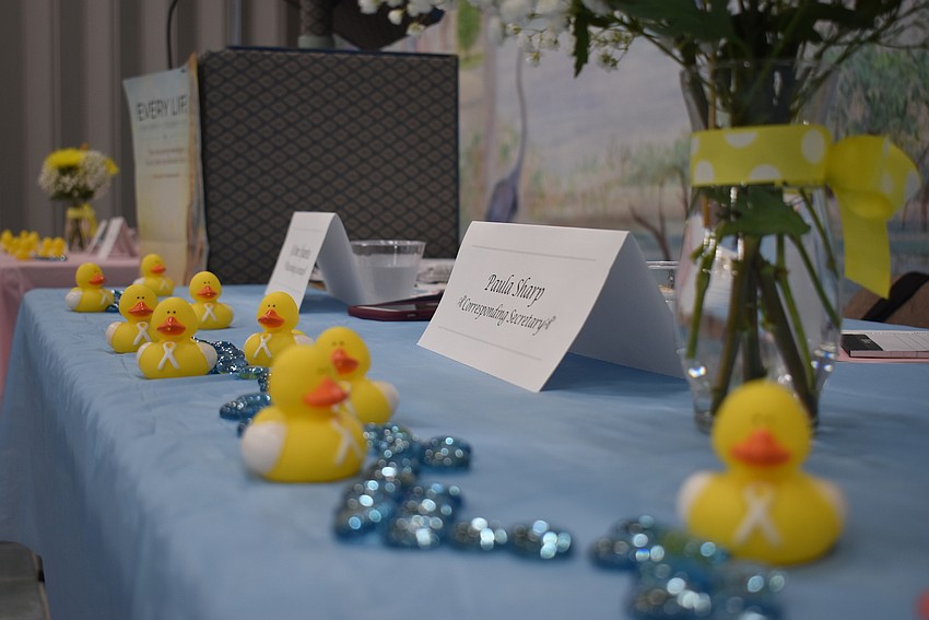 Rubber duckies floated around the room.