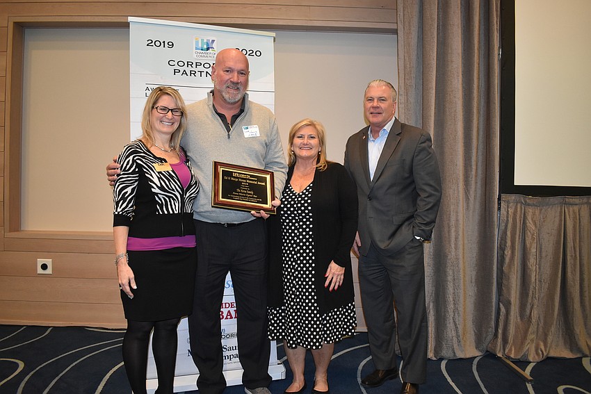 Tonya Atchison with Ed and Marge Moran Memorial Award winner Lynn Horne, representing the Anna Maria Oyster Bar family, plus Jan Jordan and Rick Konsavage.