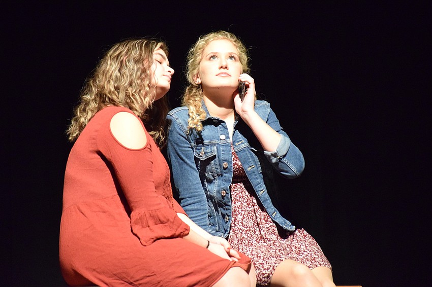 Emily Garcia and Lauren Wampler play bullies during the thespian troupe's one-act play 