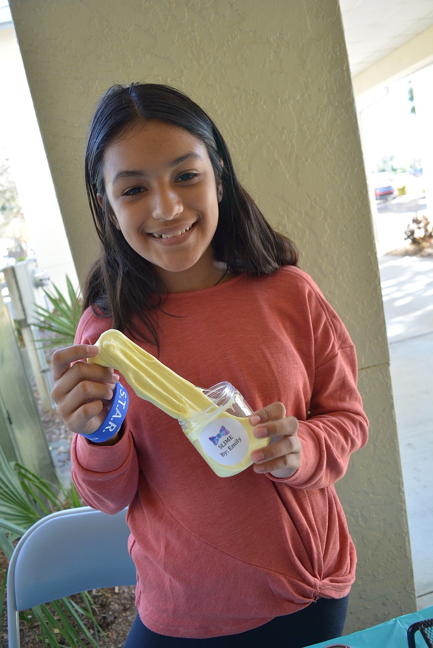 Louise R. Johnson Middle School of International Studies 11-year-old Emily Benitez sold slime for $5. She made it from borax, water, glue and food coloring.
