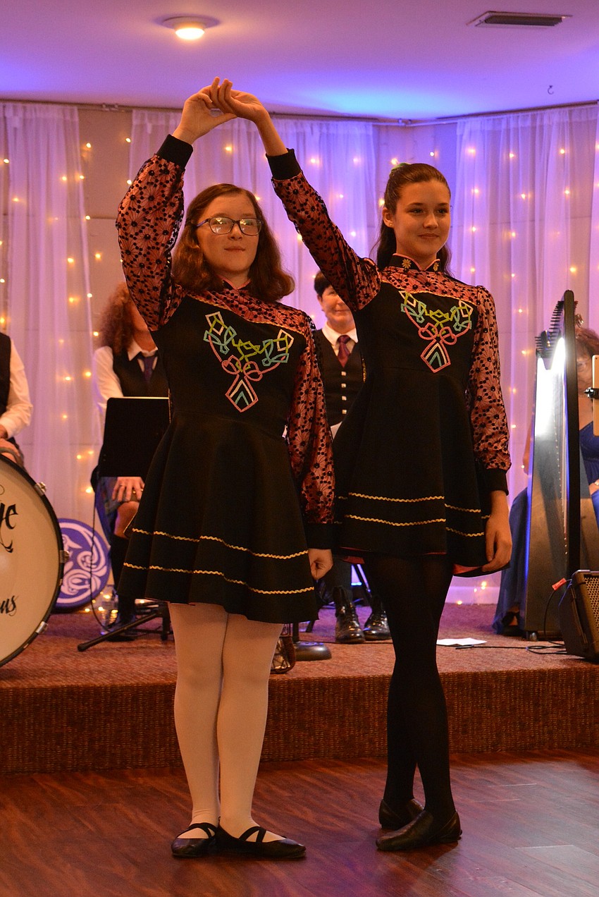 Dancers Rebekah Harold and Lily Edwards perform celtic dances at the end of the dinner. They dance with O'Reilly School of Dance.
