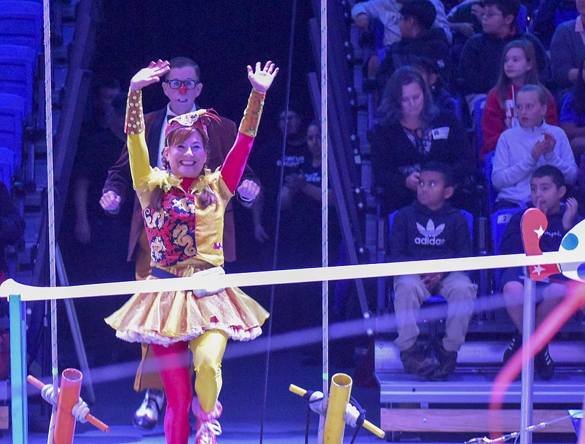 Gigi the Clown makes her way to the center of the floor.