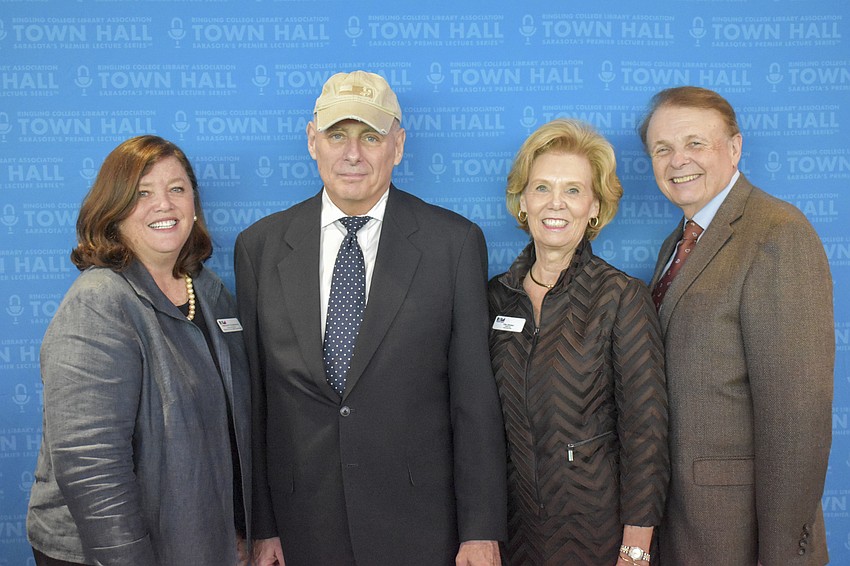 RCLA Executive Director Stephanie Grosskreutz, John Kelly, RCLA Chair Ollie Johnson and Ringling College President Larry Thompson