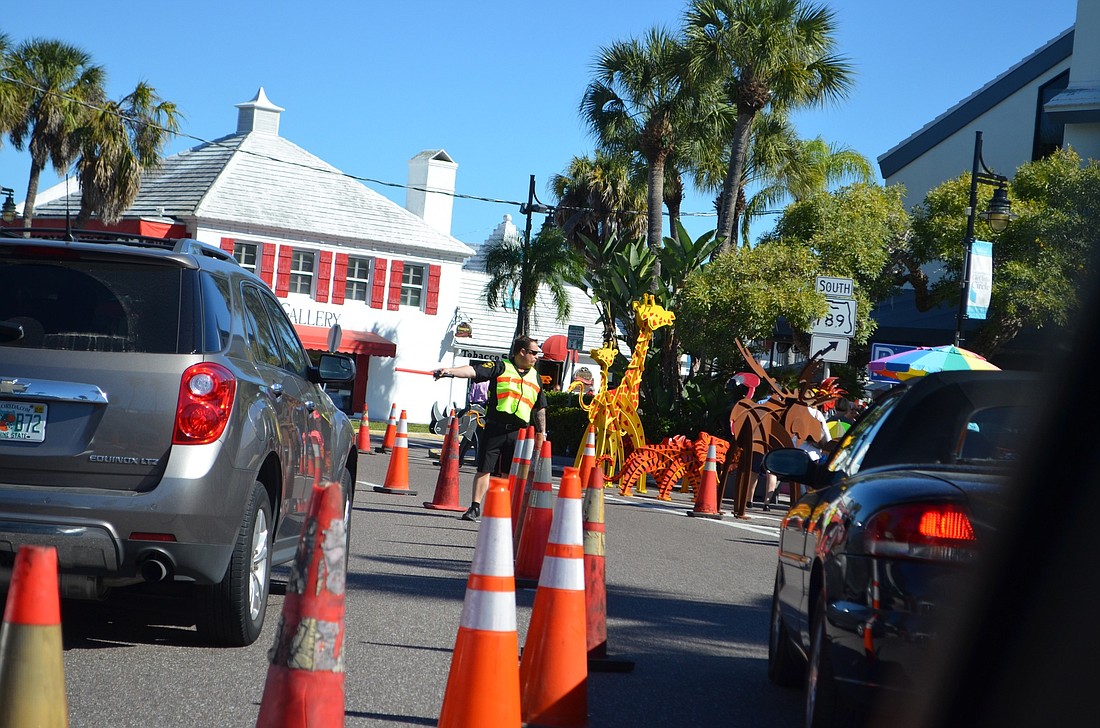 Crossing guards were stationed on St. Armands Circle the weekend of Jan. 25 during the St. Armands Circle Art Festival.