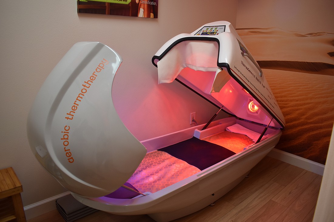 The infrared therapy pods can reach temperatures as hot as 158 degrees Farenheit.