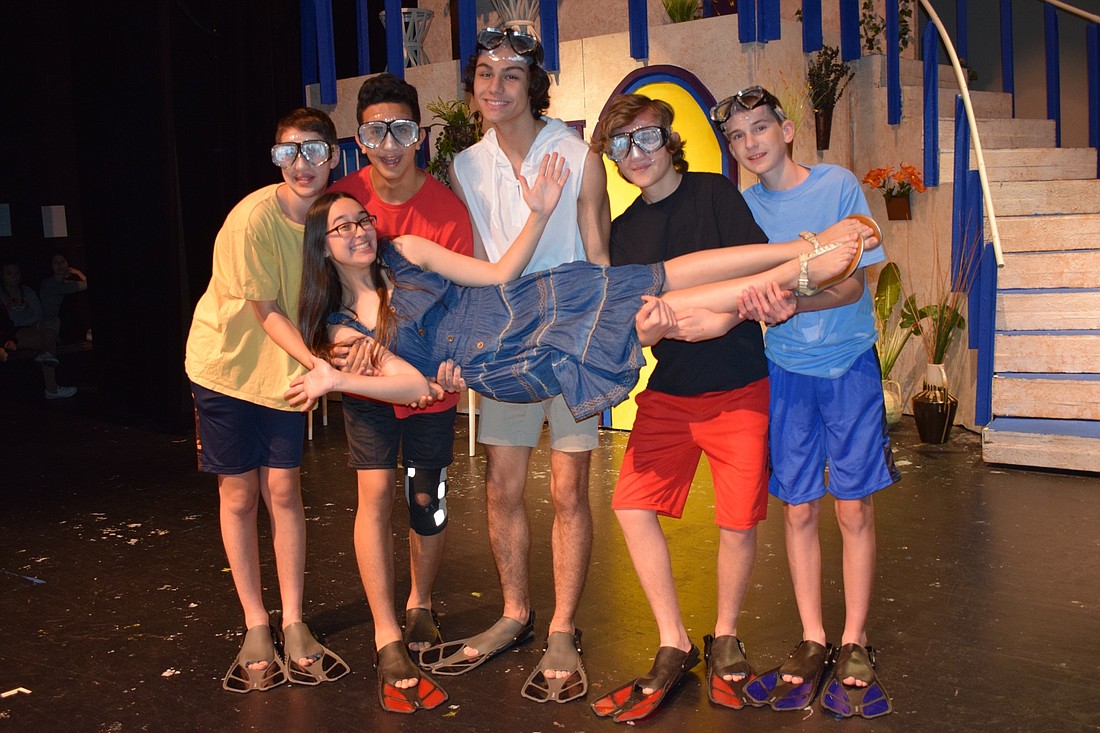Freshmen CJ Tufano and Nicholas Harlin, senior Alex Kraus, sophomores Aldan Rossnagel and Aaron Lourie and senior Gabby Macogay will have the audience laughing during a beach scene.