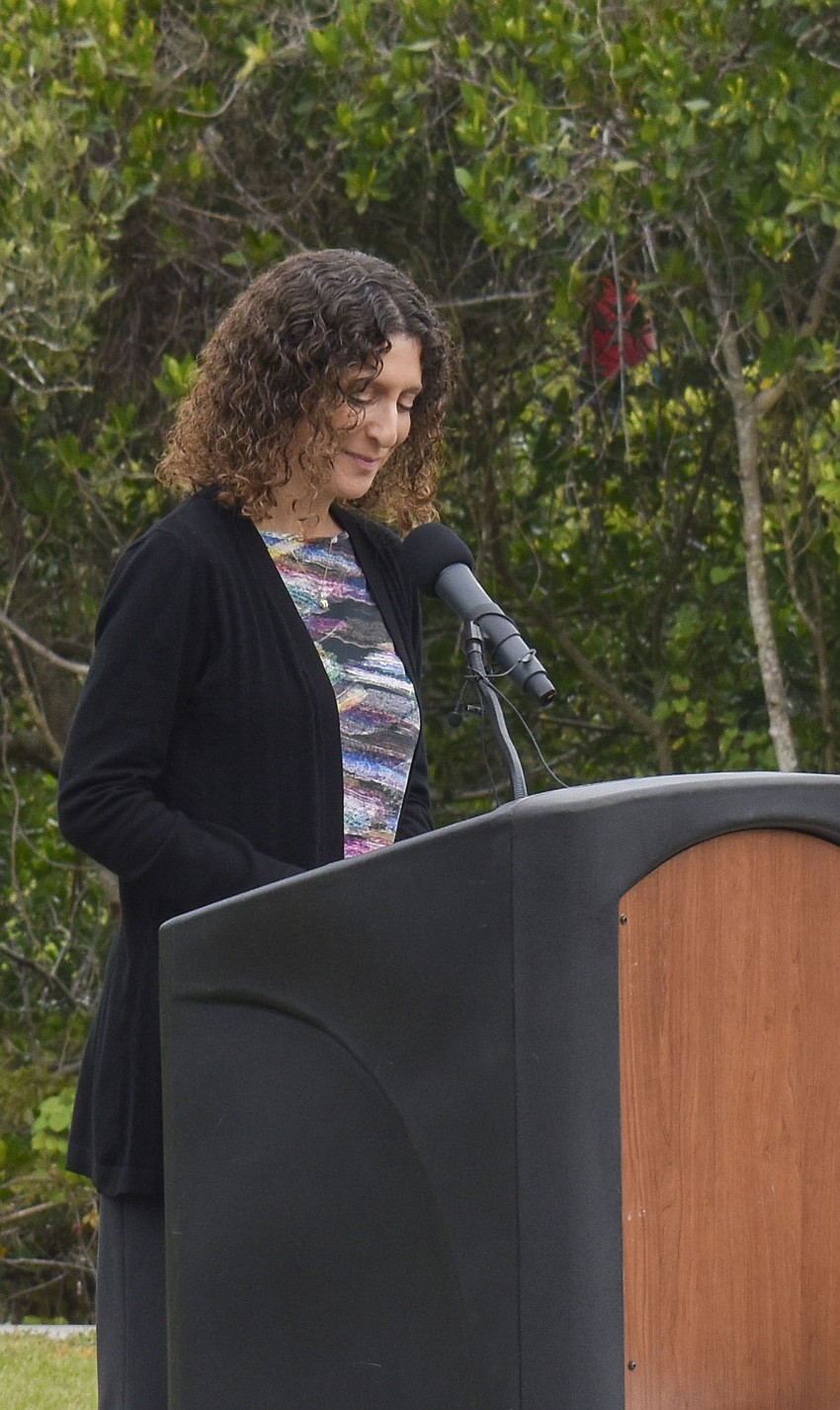 Rebecca Barancik speaks on behalf of the Barancik Foundation at the groundbreaking.