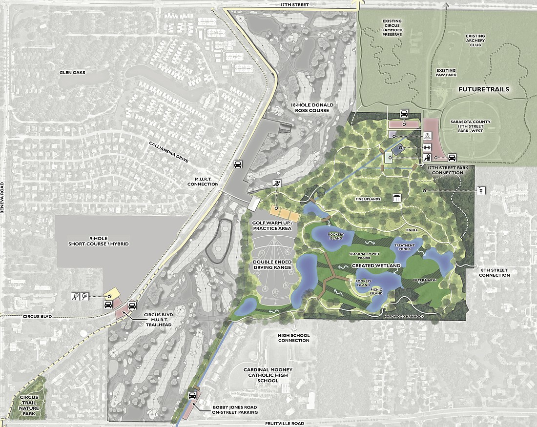 The proposal for alternative three would shrink golf at Bobby Jones to 27 holes and create an expansive park space emphasizing natural elements, which planners compared to the Celery Fields.