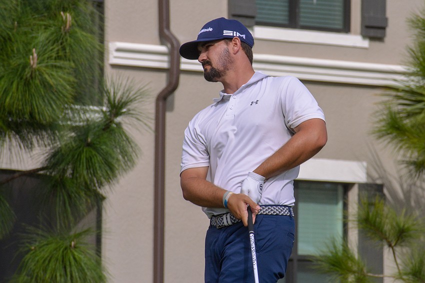 Chad Ramey tees off on the No. 1 hole at Lakewood National. Ramey finished even on day one of the LECOM Suncoast Classic.