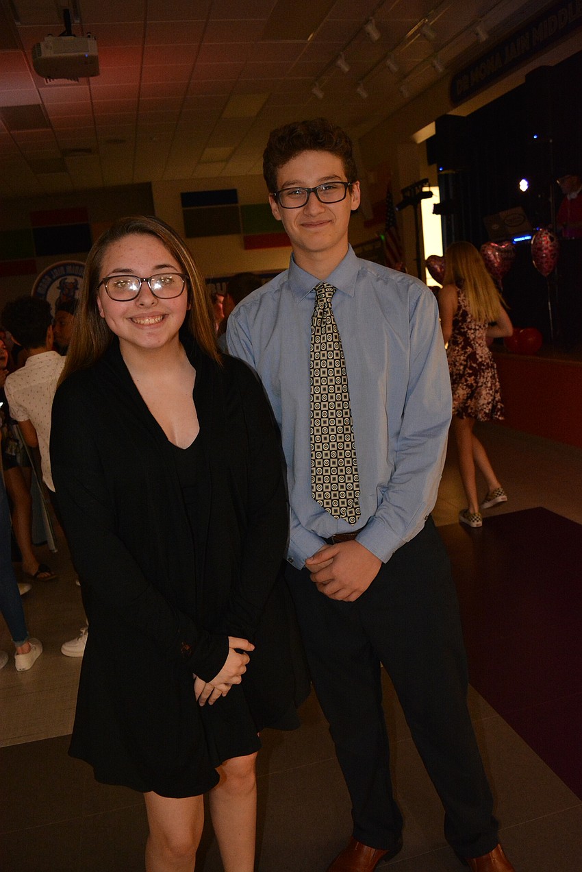 Seventh grader Jenna Sardo and eighth grader Gannon Weiner enjoyed dancing to their favorite songs.