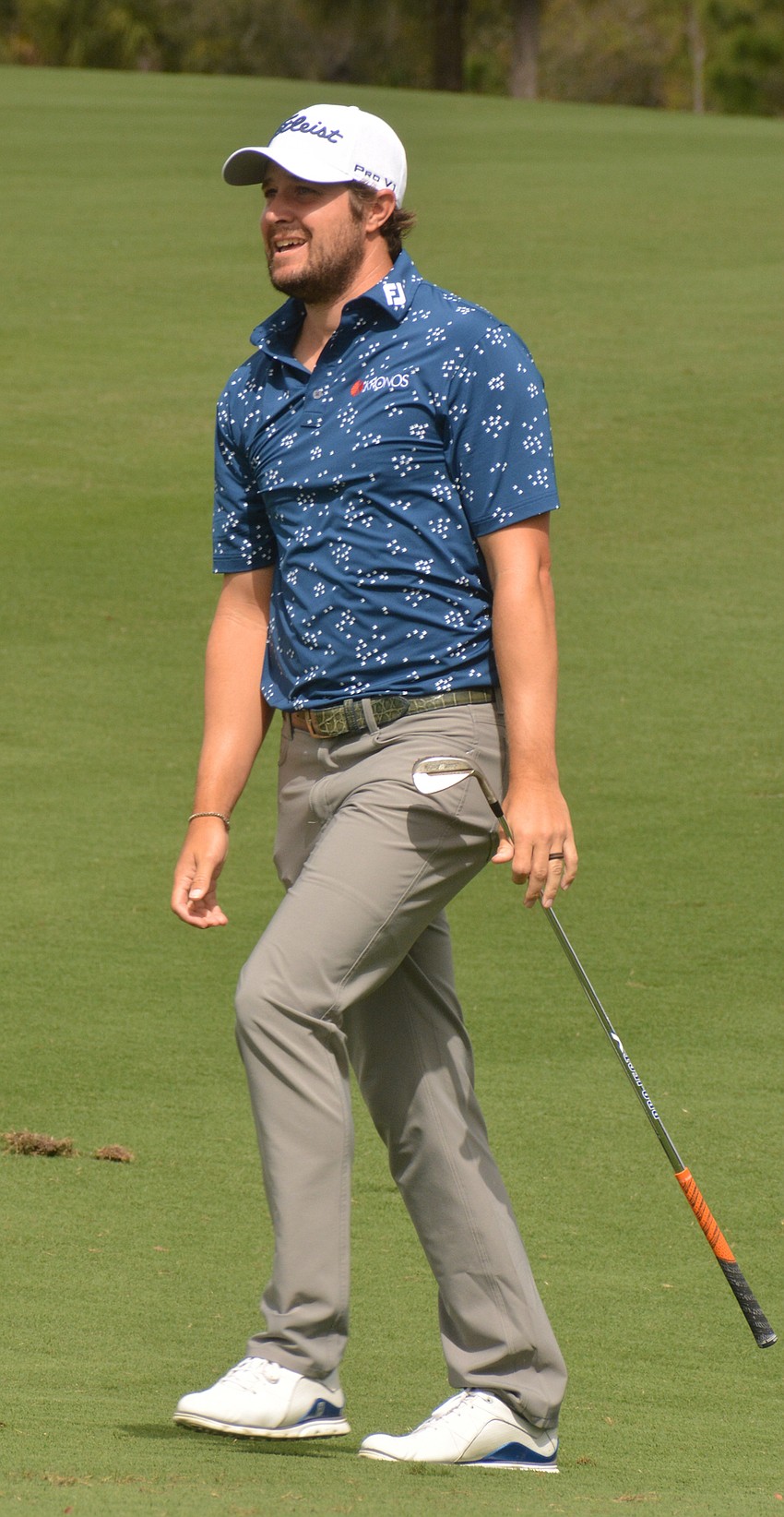 Peter Uihlein watches his second shot on the No. 1 hole at Lakewood National. Uihlein entered the day tied for the lead at 12 under par and remained in the lead when it finished, now at 18 under par.