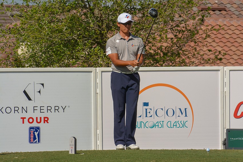 Whee Kim prepares for his tee shot on hole No. 18 on day three of the LECOM Suncoast Classic. He finished four under par.