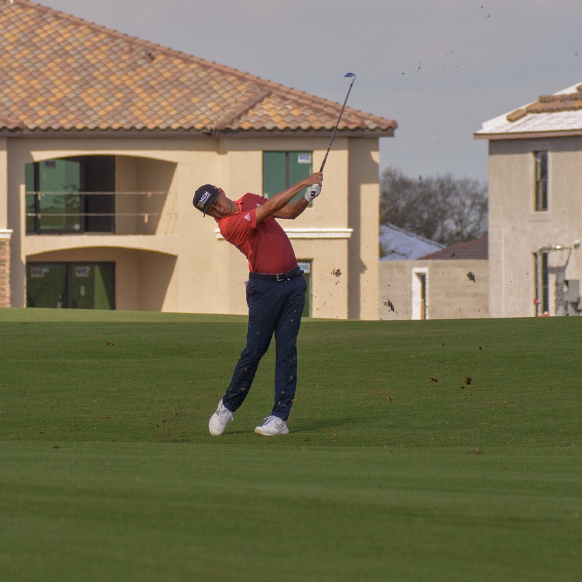 David Lipsky hits his second shot on hole No. 18. Lipsky would par the hole. He finished the day nine under par for the tournament.