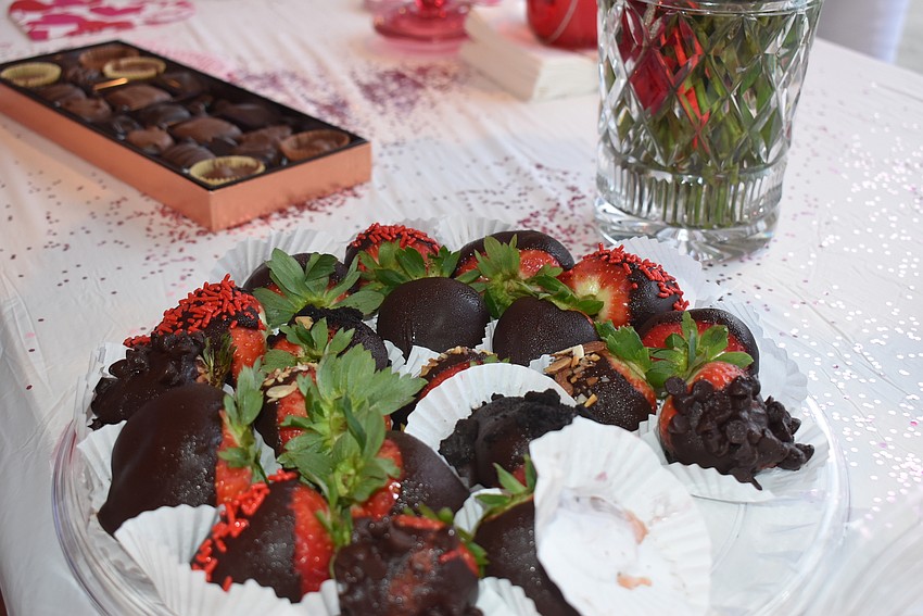 Chocolate strawberries and boxes of chocolate stayed intact in the cool evening.