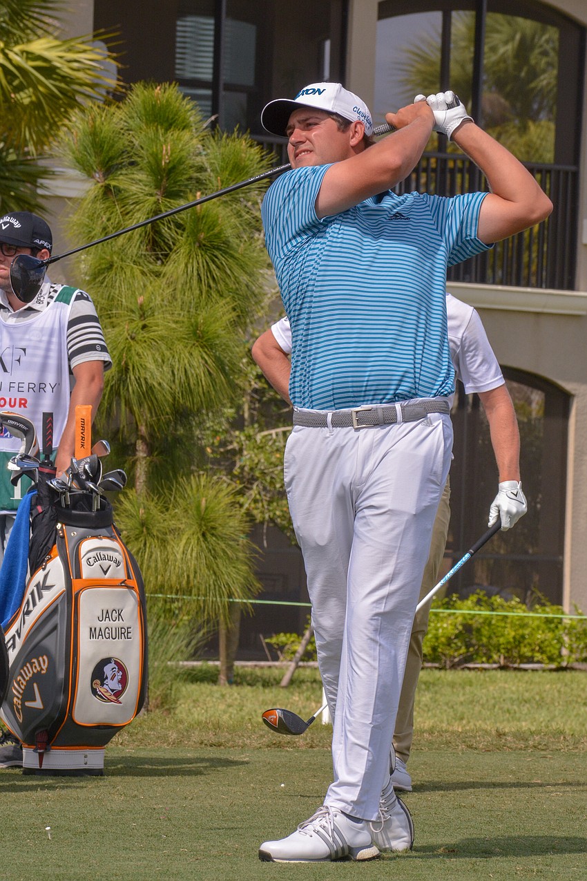 Andrew Novak tees off from the No. 1 hole to start his Sunday. Novak won the tournament at 23 under par.