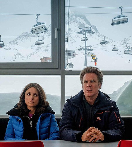 A near-death experience forces Julia Louis-Dreyfus and Will Farrell to reassess their marriage in the movie "Downhill." Audiences will have the same expressions sitting through this misguided attempt at a comedy. (Courtesy photo)