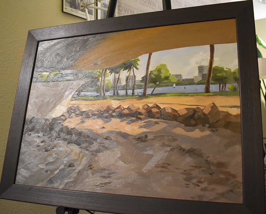 Brooke Brogan painted her favorite spot in Sarasota for Ambassador Wendy Sherman.