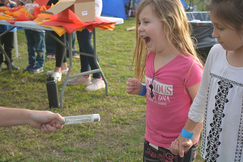 Lakewood Ranch's Claire Alexander, pictured with Caroline Martin, is shocked when she can feel the tingle of electricity. It was part of a 