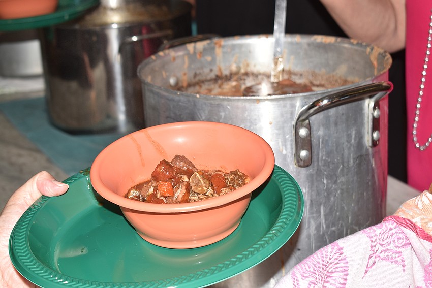 Steaming jambalaya was served fresh.