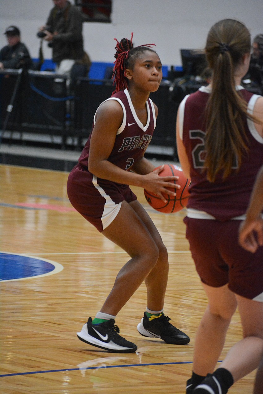 O'Mariah Gordon fires a three-point attempt. She hit three of them on the night.