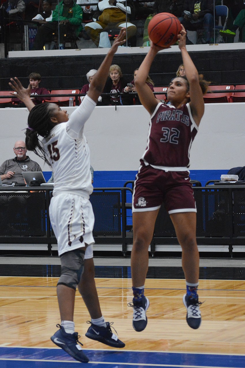 Julia Rodriguez nails a fadeaway jumper from the baseline.