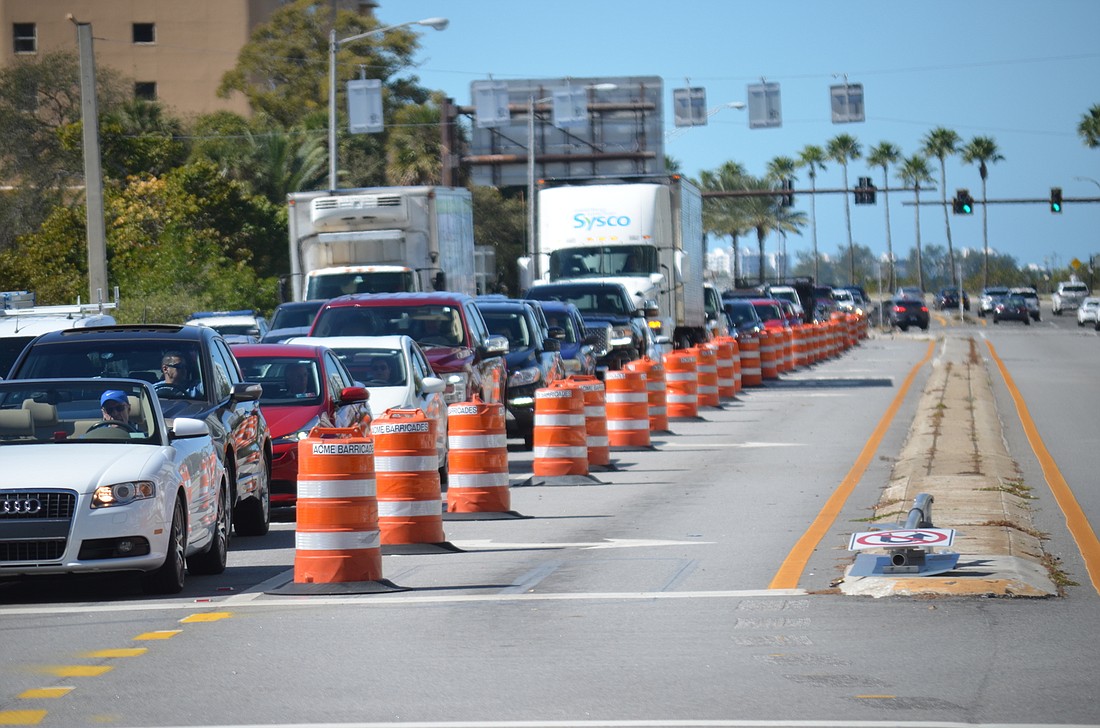 Traffic cones that have blocked one of three turn lanes along Gulfstream Avenue are expected to be removed on Tuesday.