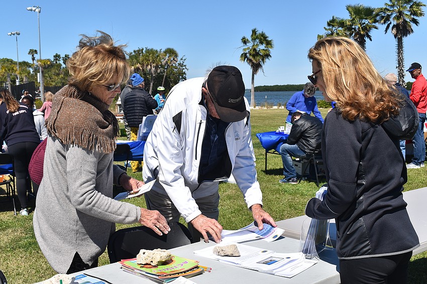 Residents fill out a town survey
