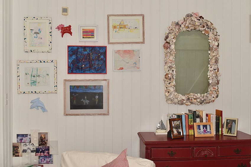 Grandchildren's artwork decorates Horne's private sitting area.
