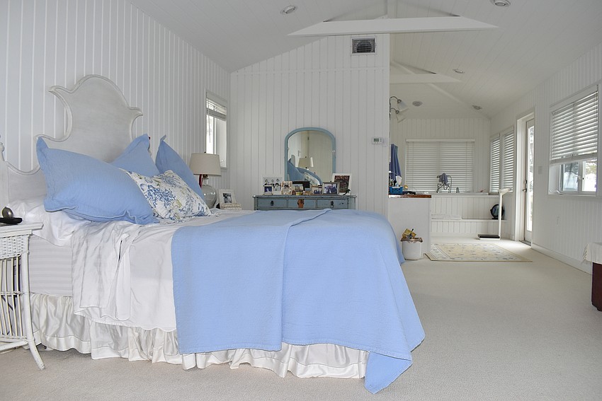 More calming blue decorates Horne's bedroom.