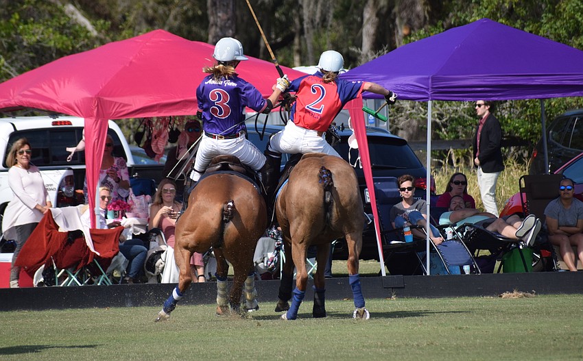 Kylie Sheehan of Avalon Farms and Eliza Jacobellis give the tailgaters a good view of the action.