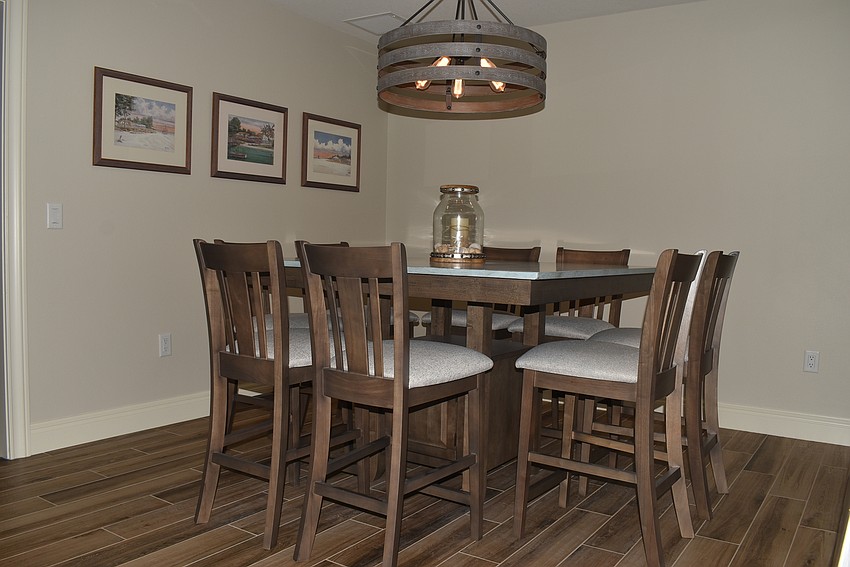 The dining area is decorated with local art.