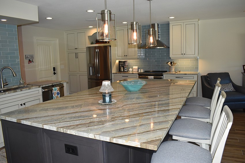 The kitchen's spacious island seats four.