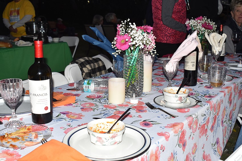 One table featured fresh cut flowers.