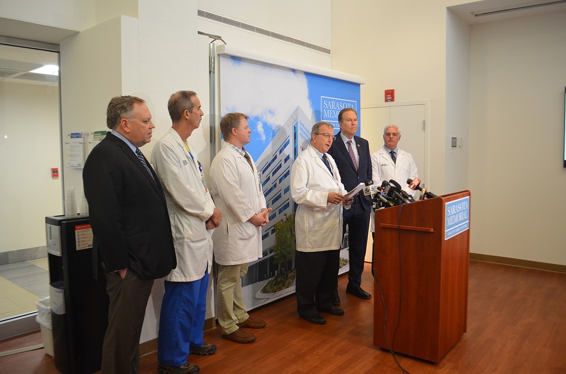 James Fiorica, Sarasota Memorial Hospital&#39;s chief medical officer, discusses the hospital&#39;s COVID-19 response at a press conference Tuesday, March 3.