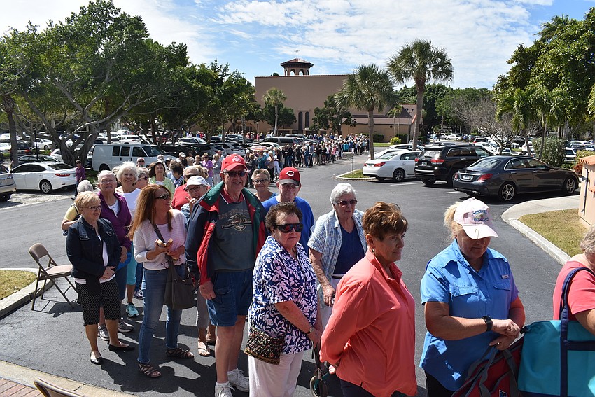 Shoppers lined up waiting to get in.