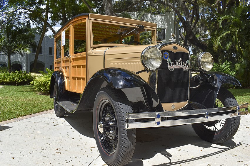 A Model A station wagon sits in the driveway of 2704 Bayshore Road.