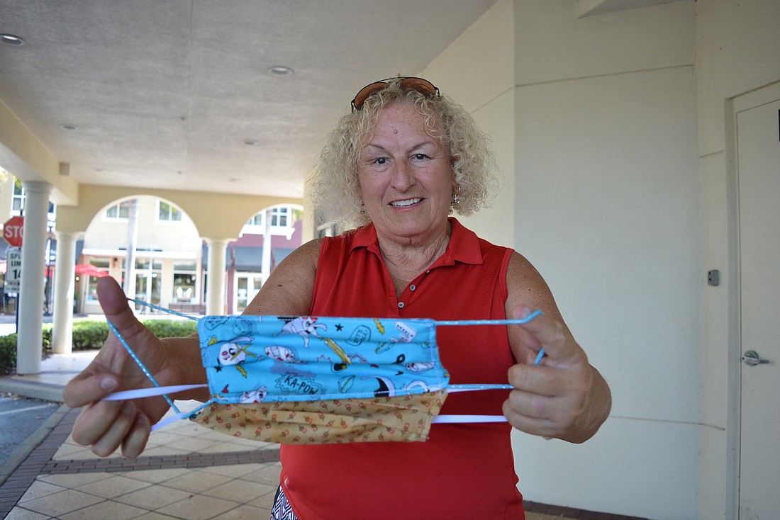 Del Webb at Lakewood Ranch&#39;s Carrie Mueller is using a simple pattern to create masks for healthcare providers with Tidewell Hospice. She&#39;s coordinating with about 15 other sewers in Lakewood Ranch.