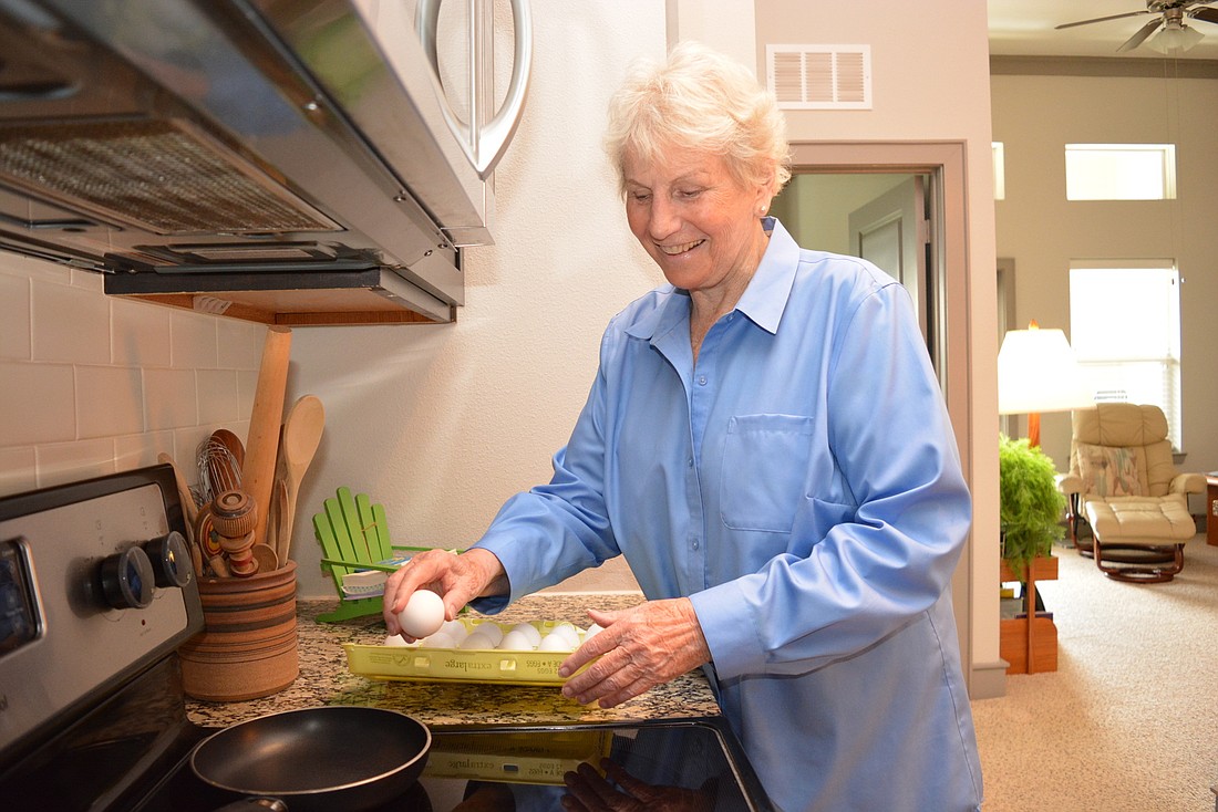 Lakewood Ranch&#39;s Sandy Hughes loves eggs and has been happy eating scrambled eggs every day. She keeps her pan out and ready.