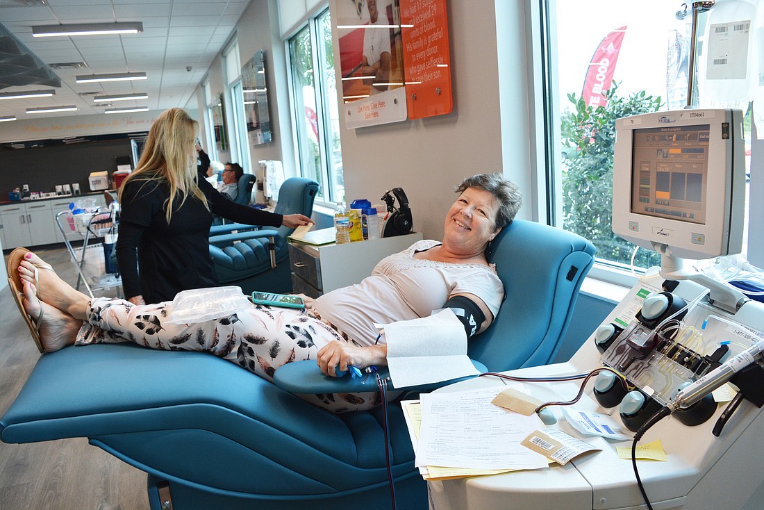 Lakewood Ranch&#39;s Jennifer Brigham had time to donate platelets, which takes about two hours. She came on opening day of the new facility.