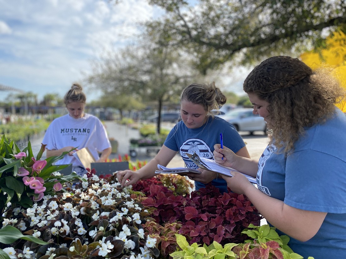 Lakewood Ranch High School horticulture students Paytton Yancey, Hannah Yancey and Madison Hartwig work on an assignment. Agriculture teacher Janyel Taylor will have her students work with plants at home. Courtesy photo.