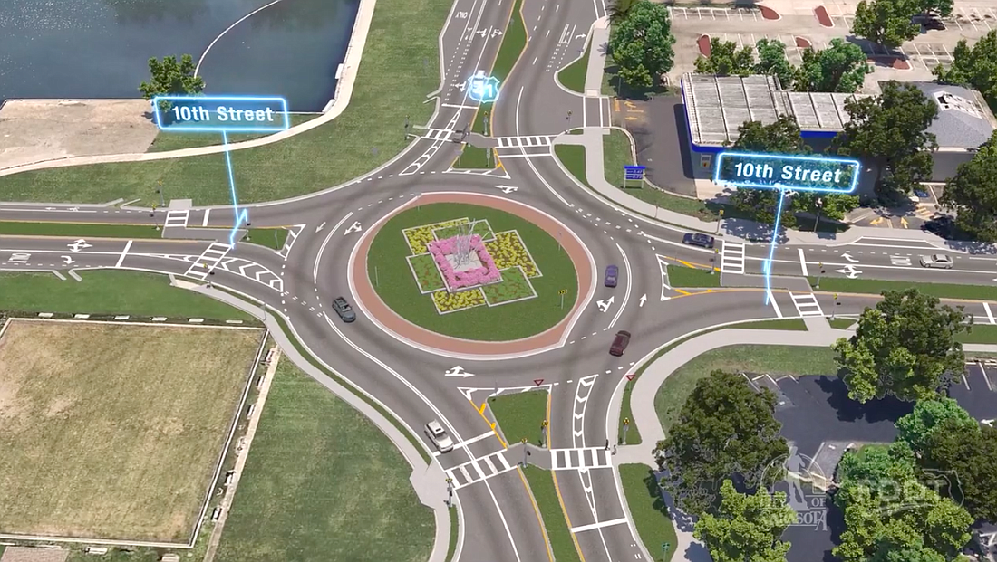 The city shared instructional videos with information about how to navigate the roundabouts and what the new street markings mean. Image via city of Sarasota.