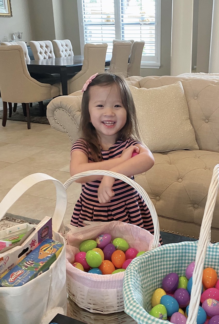 Four-year-old Sophia Spergl of Lakewood Ranch has quite the inventory of Easter eggs.