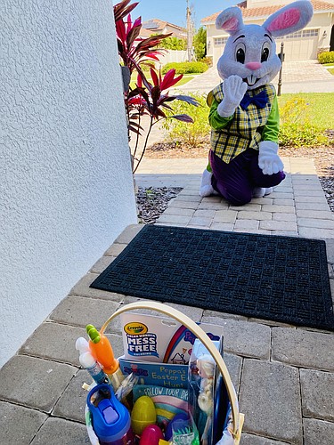 Parents left a basket for children to find after the Easter Bunny made an at-a-distance appearance.